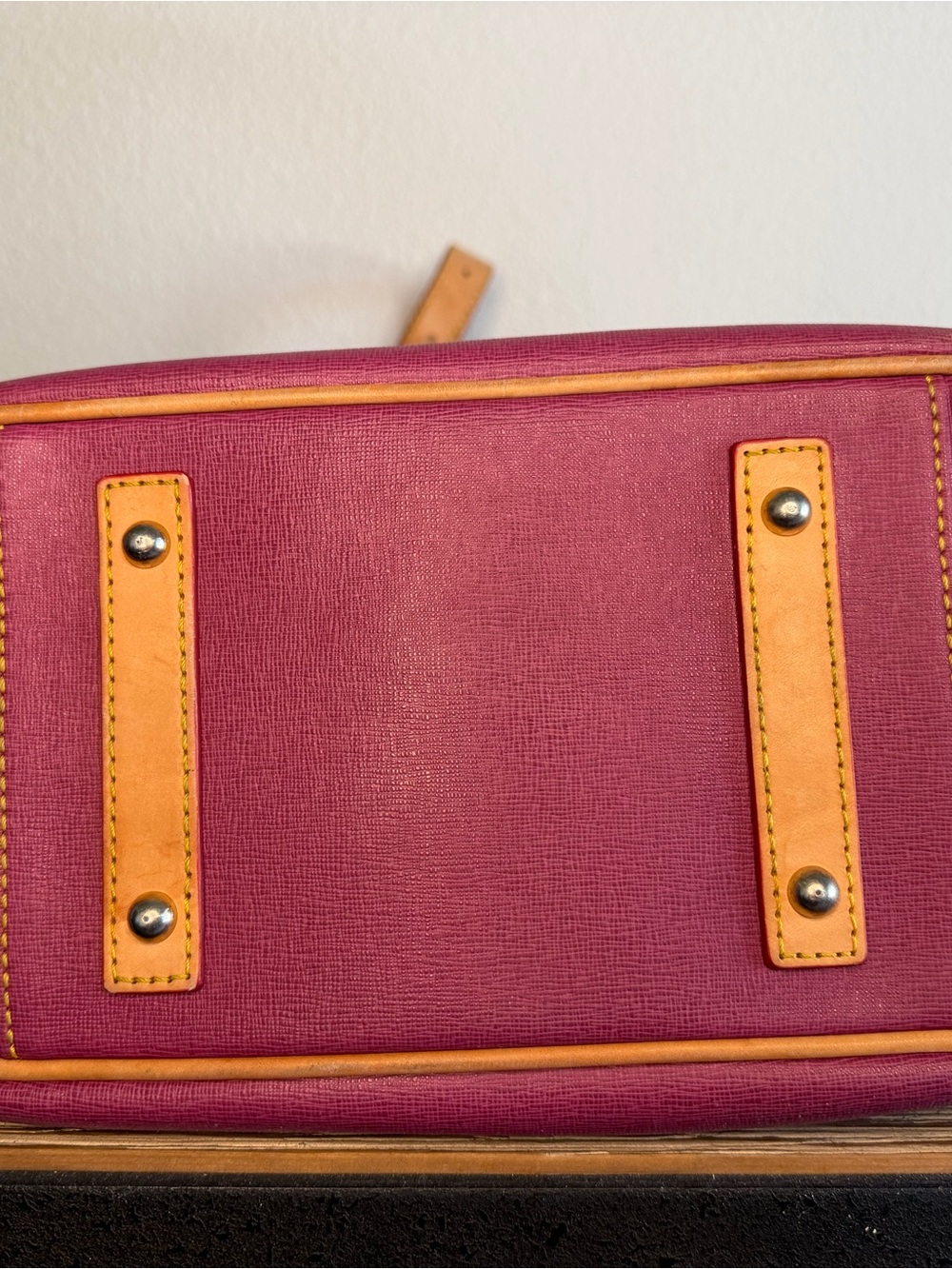 Dooney & Bourke Magenta Tote with Tan Leather Trim - Picture 3 of 5
